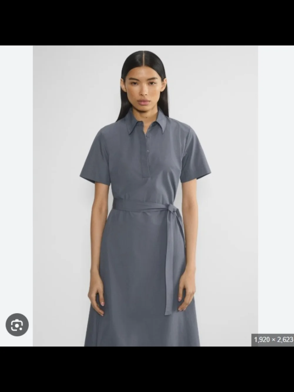 Babaton Slate Gray Short-Sleeve Midi Shirt Dress with Self Tie - Picture 2 of 6